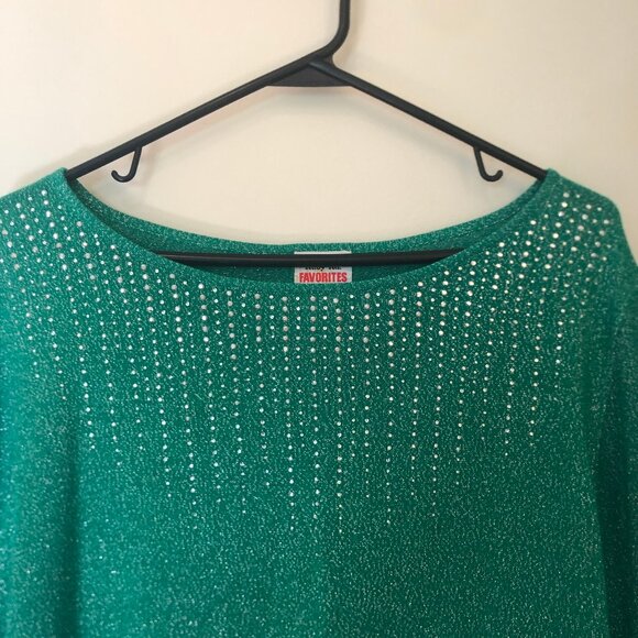 Ruby Rd. green/silver sparkly 3/4-sleeve top sz 1X - Picture 2 of 8